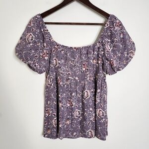 Thread & Clover Dusty Purple Floral Puff Sleeve Babydoll Top Small Bohemian